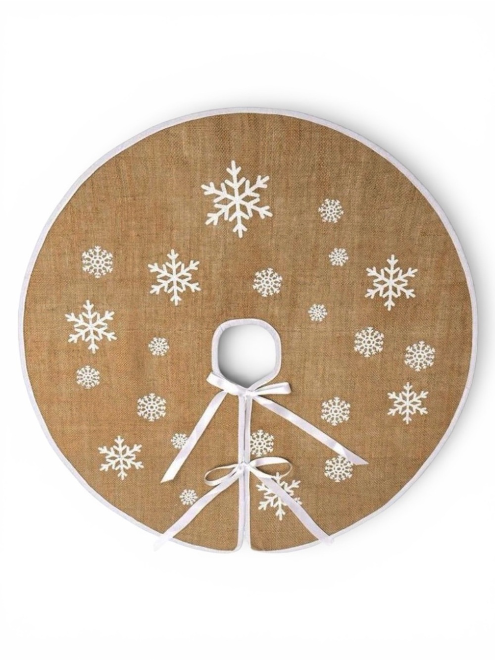Rustic Burlap Christmas Tree Skirt – 48” Snowflake Farmhouse Style – NWT - Picture 4 of 11